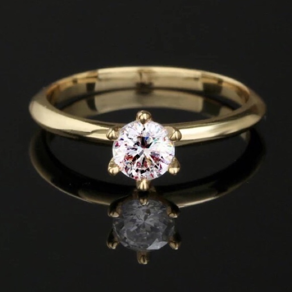 NEW GOLD SIMULATED ROUND SOLITAIRE DIAMOND ENGAGEMENT WEDDING RING